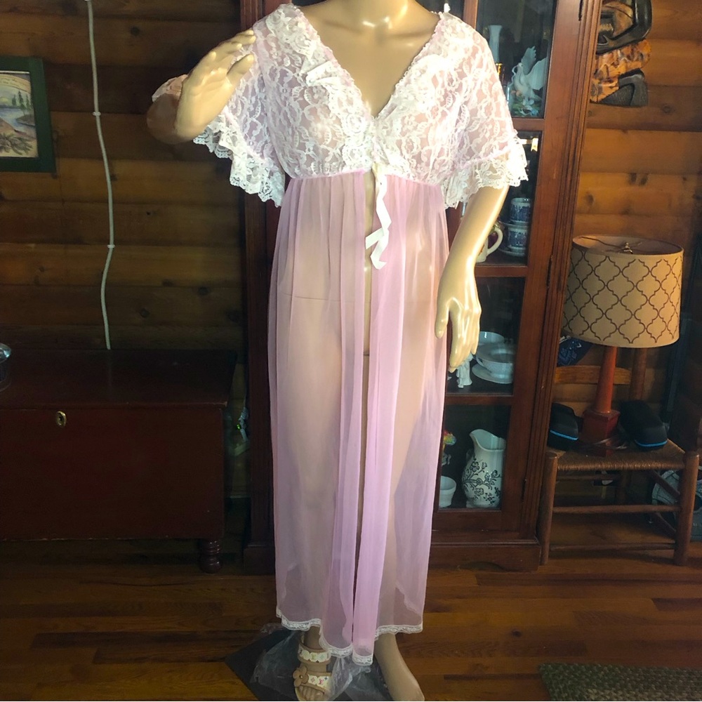 Vintage Belle Smith Pink Lace Lingerie with Pearl Buttons Large See thru